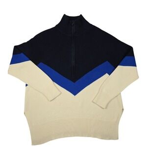 Lou & Grey Colorblock Quarter Zip Sweater SMALL Cozy Knit Ski Preppy Retro